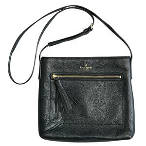 Kate Spade New York Black Pebbled Leather Crossbody Bag with Tassel Zip